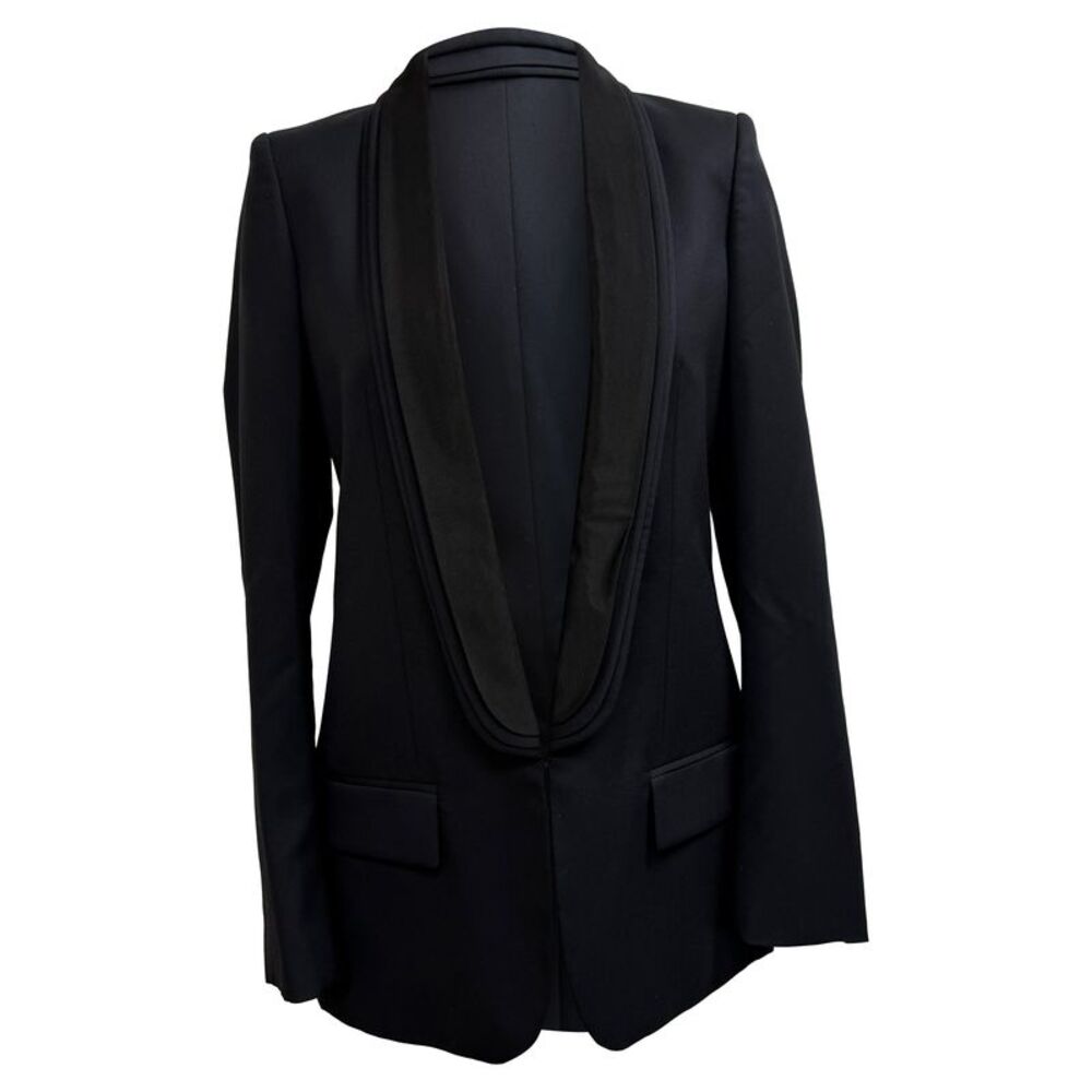 Stella McCartney Contrast Lapel Detail Blazer in Navy Blue Wool